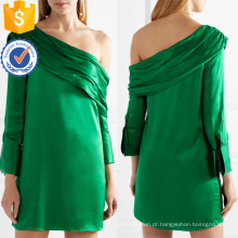 Um ombro de manga comprida verde poliéster solto Fit Mini vestido de verão Fabricação Atacado Moda Feminina Vestuário (TA0278D)